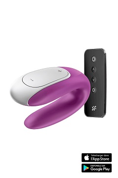 Double fun, vibromasseur couple violet connecté avec télécommande