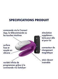 Double fun, vibromasseur couple violet connecté avec télécommande