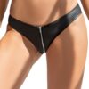 Tanga noir à zip effet cuir et tulle