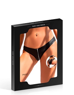 Tanga noir à zip effet cuir et tulle