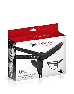 32 Gode ceinture double strap-on vibrant noir