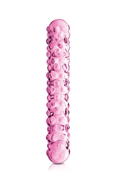 Glossy toys n°6, double dong en verre perlé rose 17cm