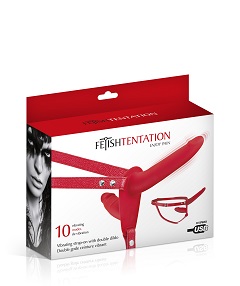 Gode ceinture double strap-on vibrant rouge