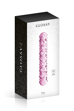 Glossy toys n°6, double dong en verre perlé rose 17cm