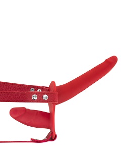 Gode ceinture double strap-on vibrant rouge