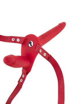 Gode ceinture double strap-on vibrant rouge