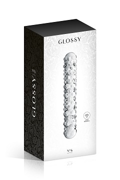 86 Glossy toys n°6, double dong en verre perlé 17cm