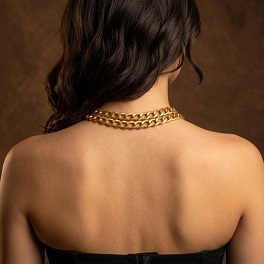 Collier ras de cou double chaîne dorée